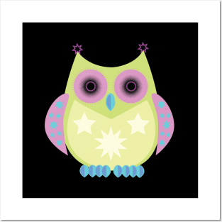 Star Owl - Green Purple Blue Posters and Art